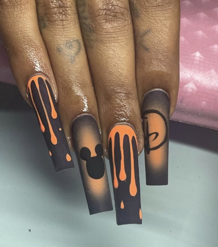 Dripping Creepy Black Nail Design