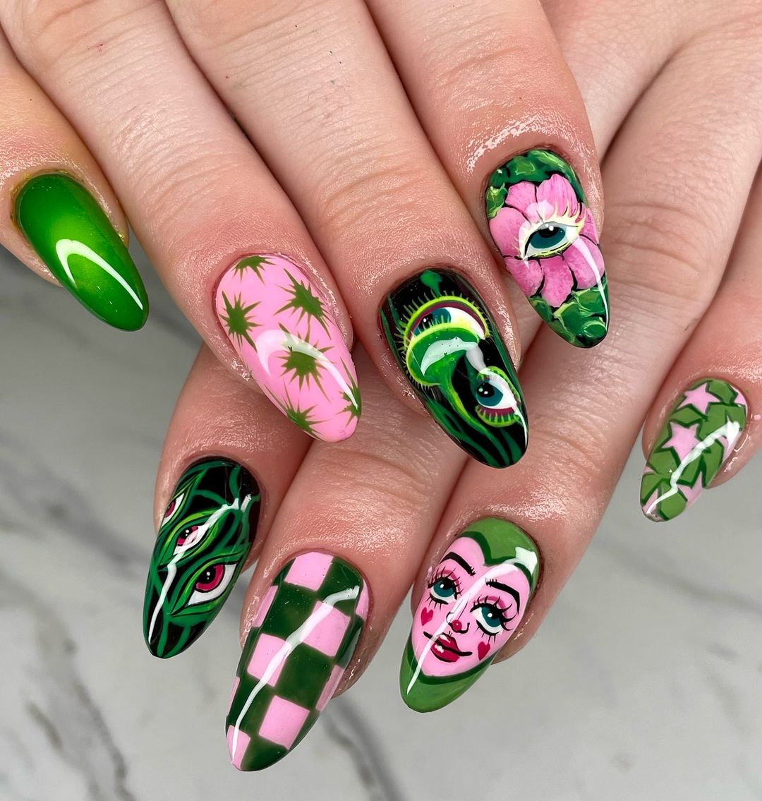 eccentric green fall nails