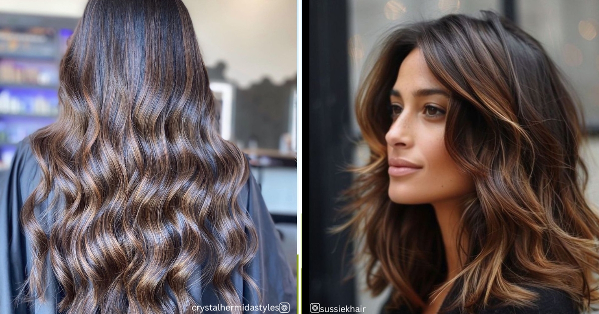 Terminez l'année avec un balayage caramel foncé qui adoucira vos mèches
