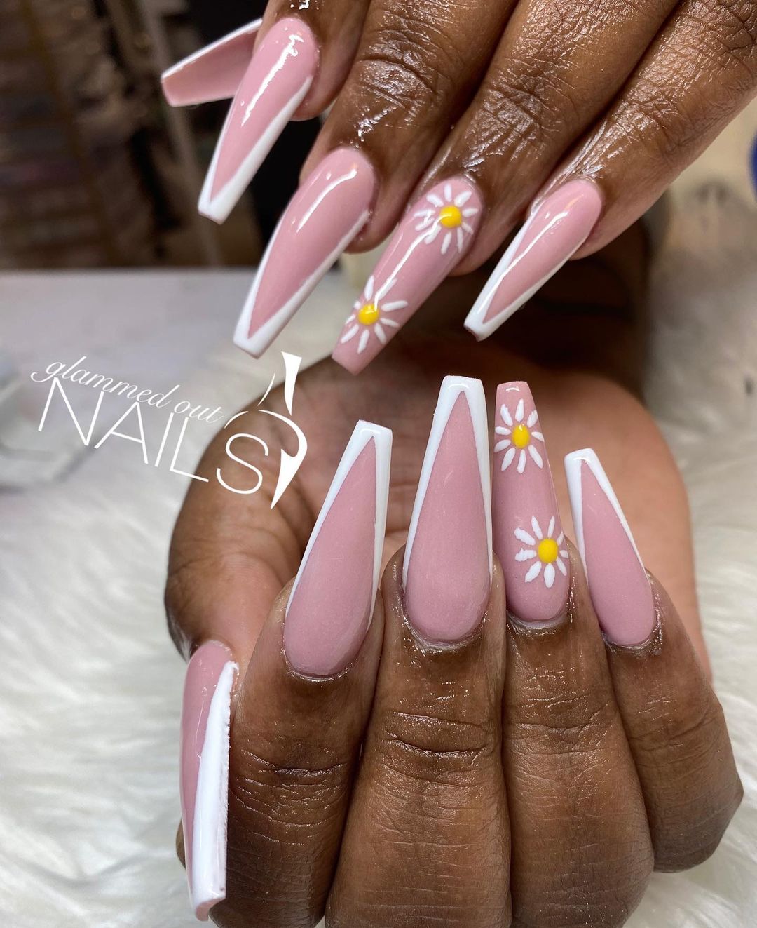 floral micro french manicure design