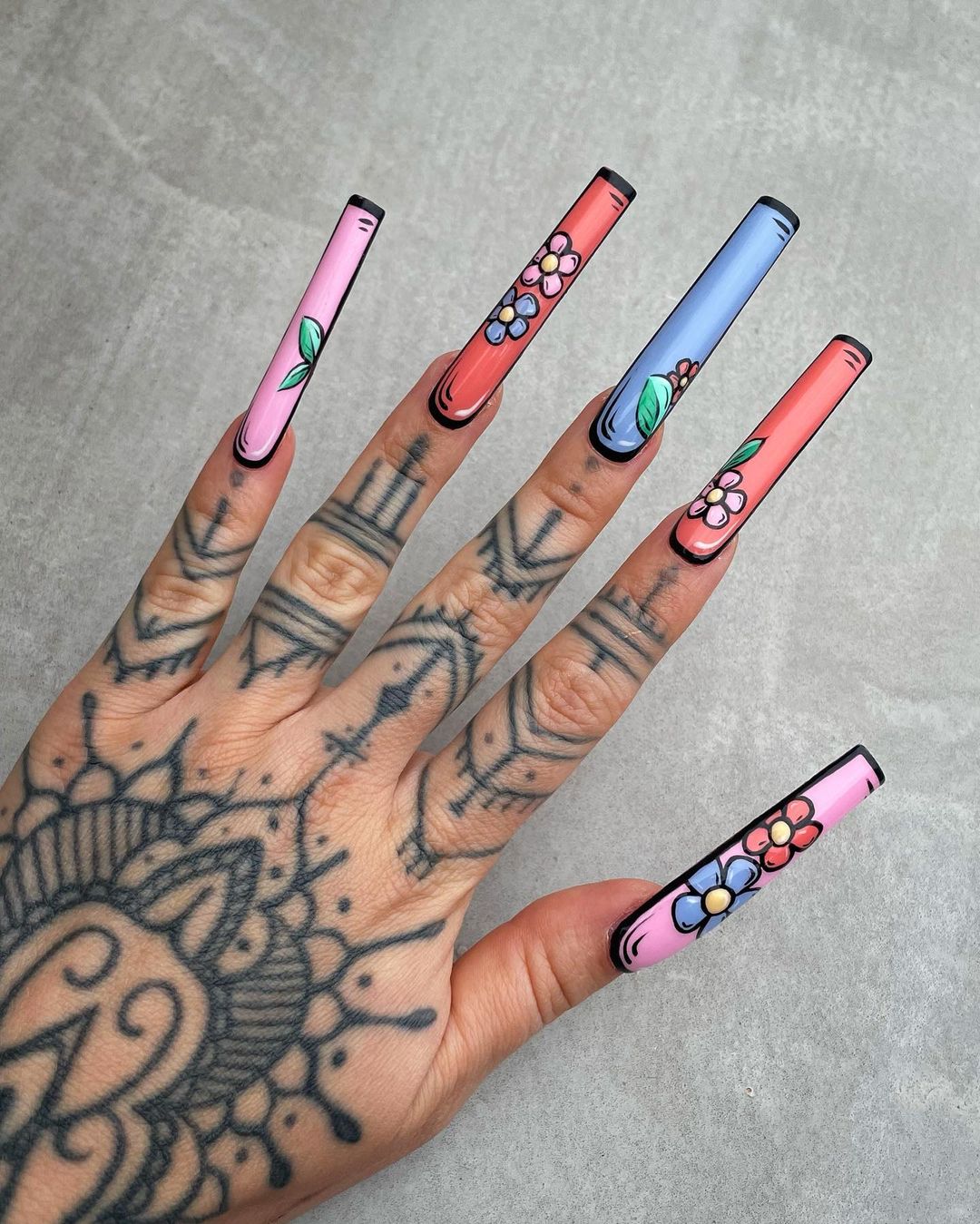 floral pop art nails