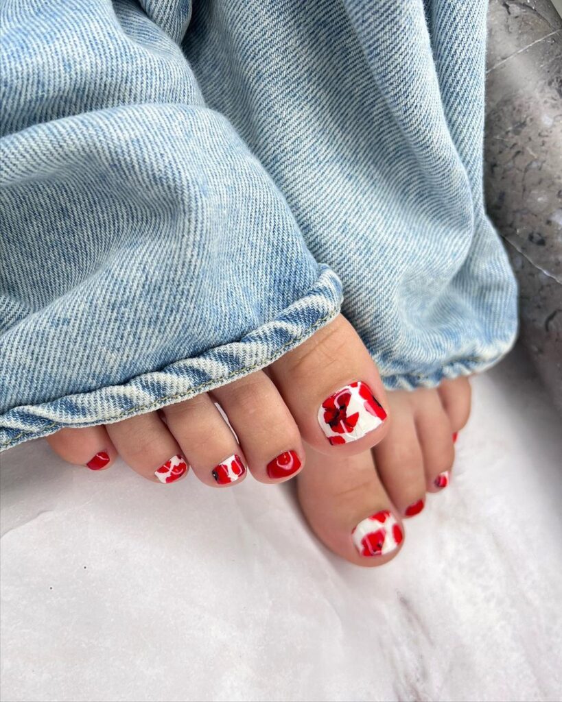 Floral Red Nail Idea