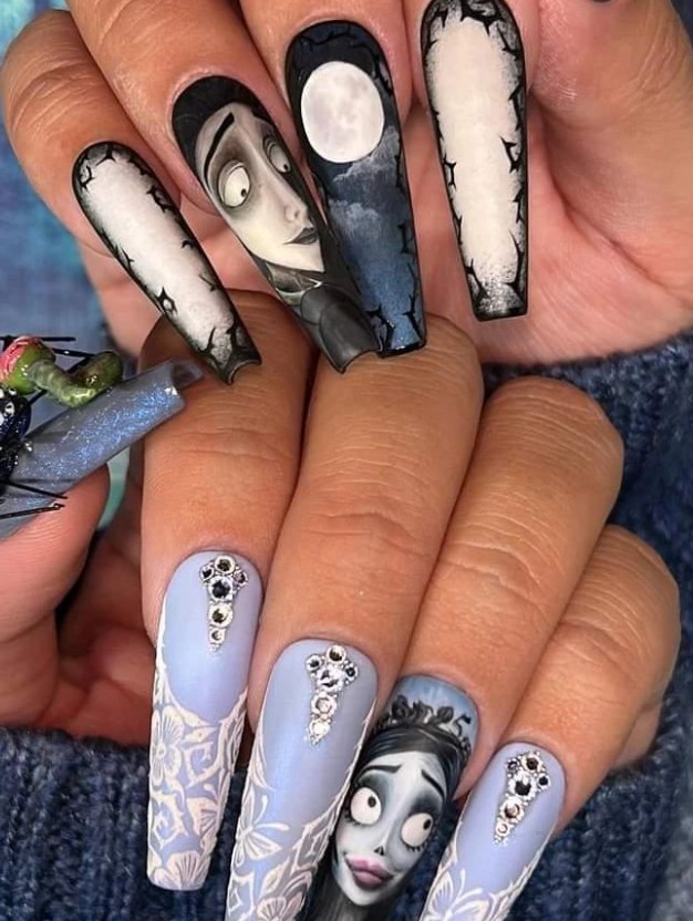 Unhas de Halloween sombrias da Disney