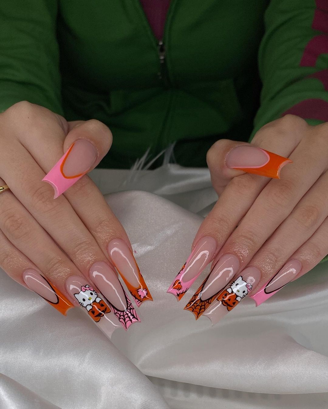 hello kitty pink halloween nails