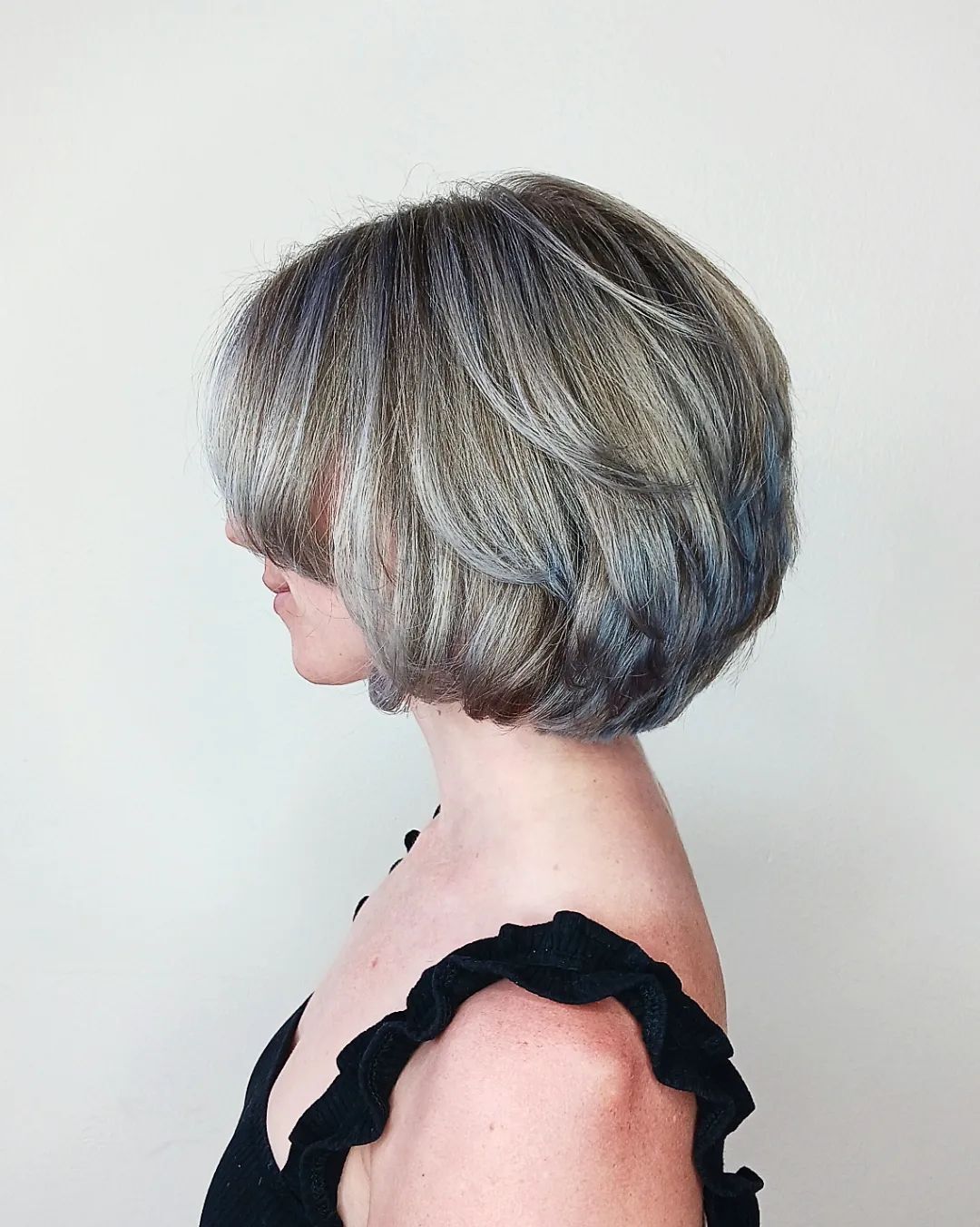 layered bob with silver highlights