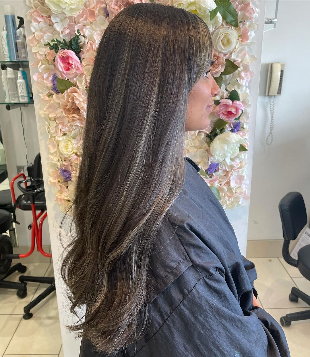 long brown hair with silver baby highlights