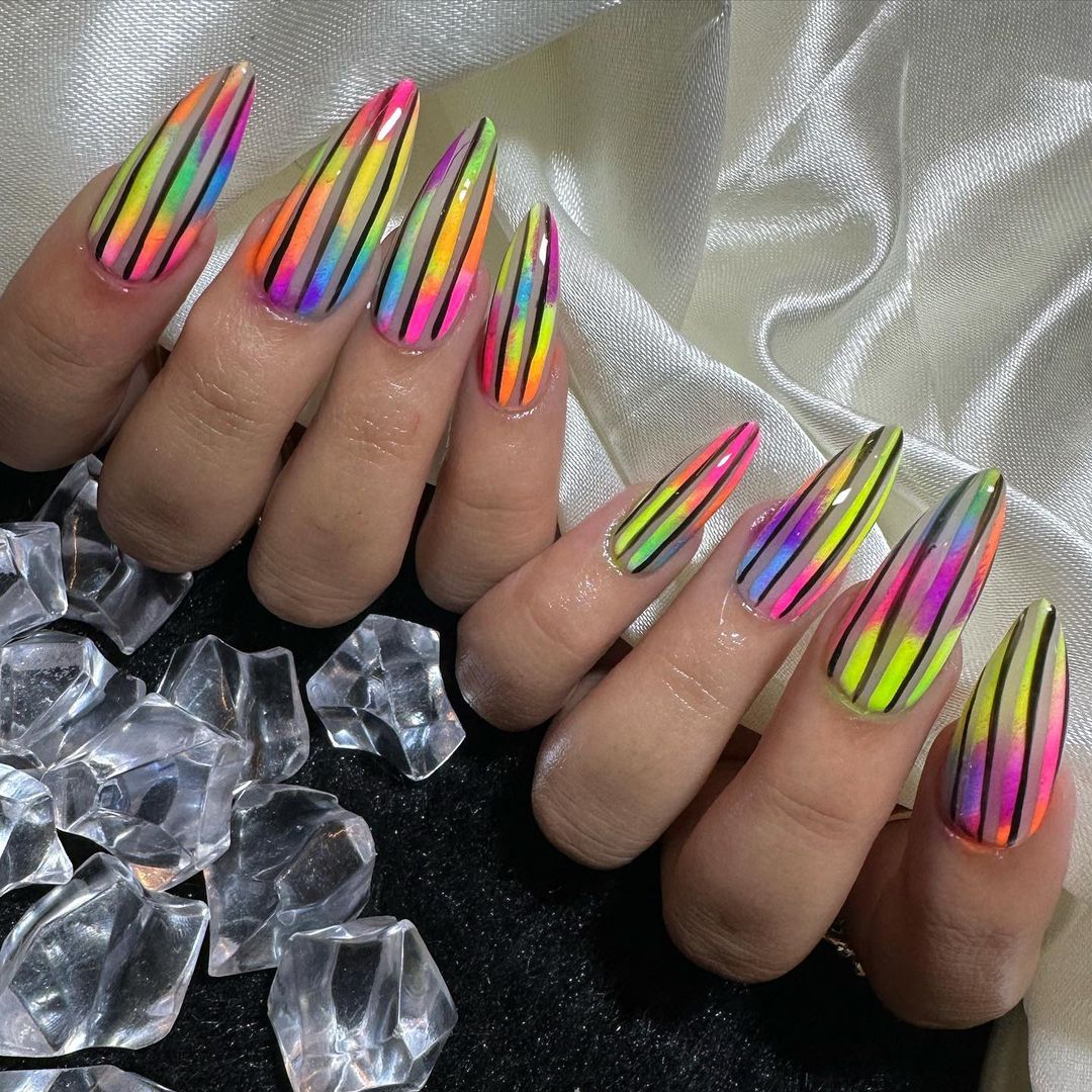 long multicolored rainbow nails