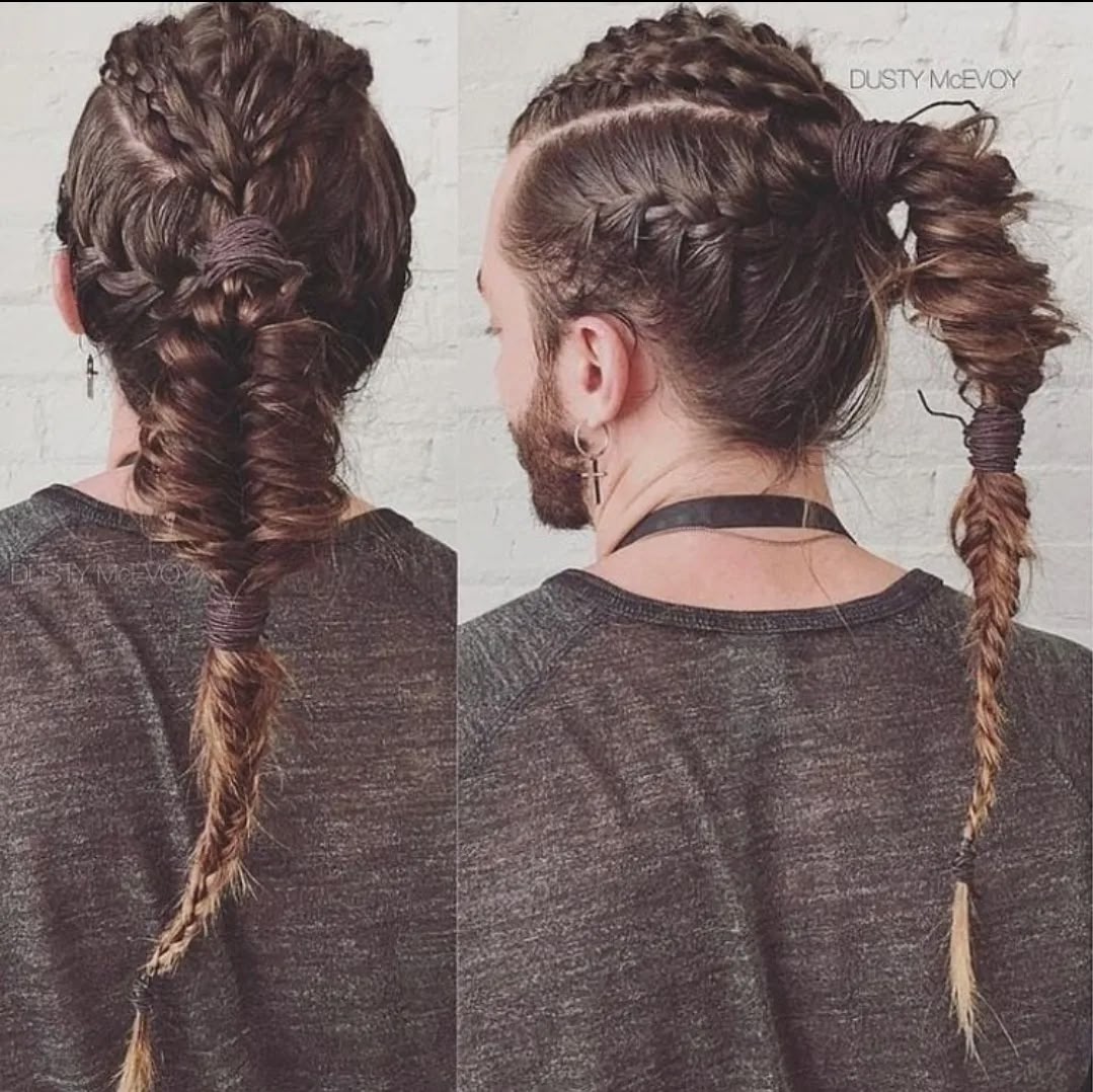 longhair men viking braided ponytail 