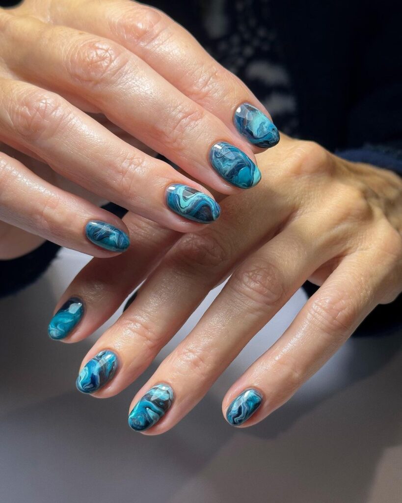 Marble Blue Fall Nails