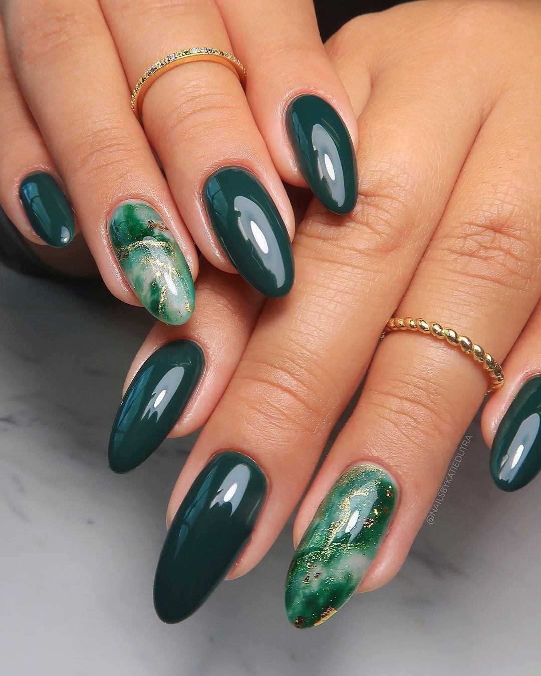 marble jade green fall nails