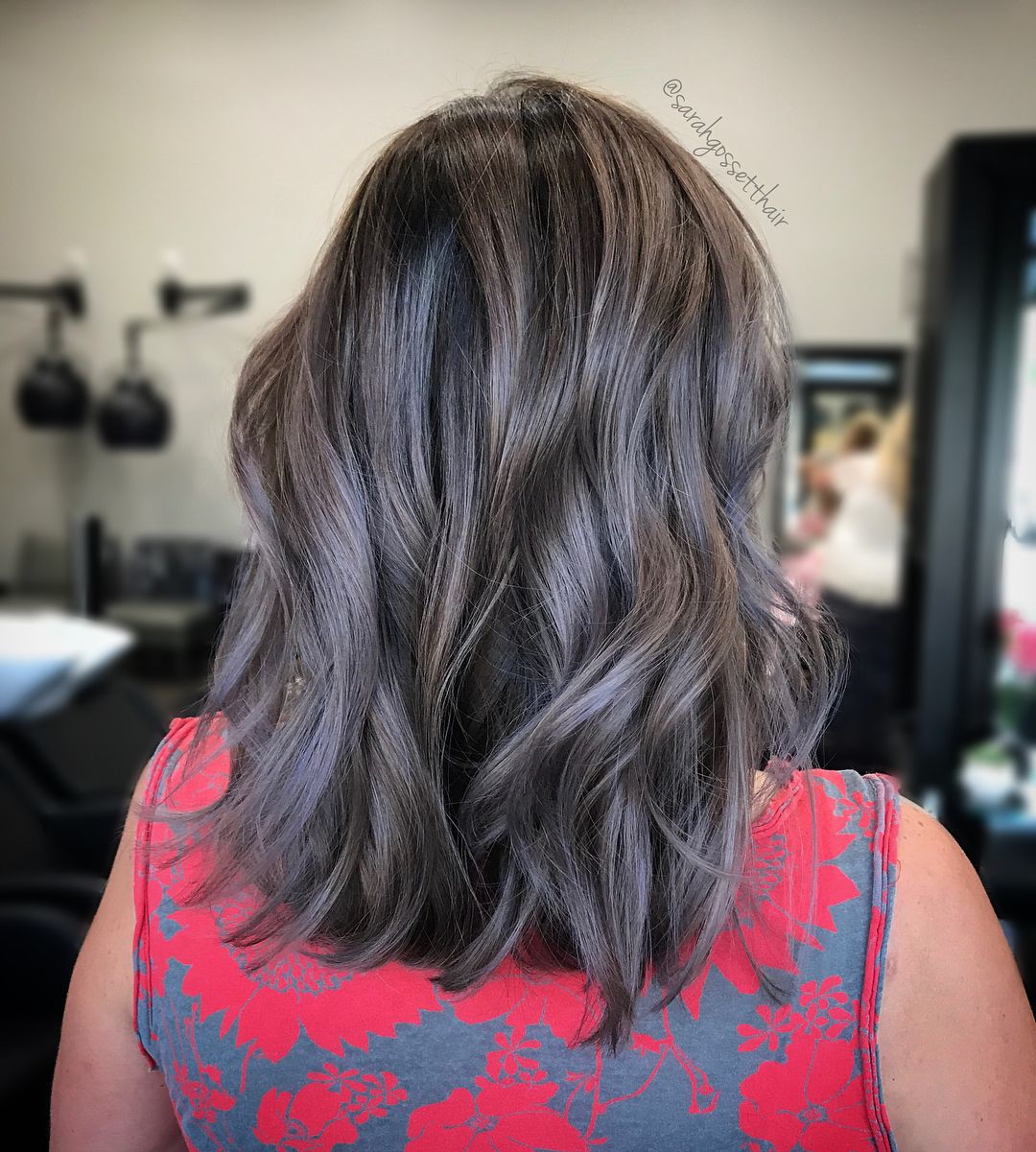 metallic silver lob hairstyle