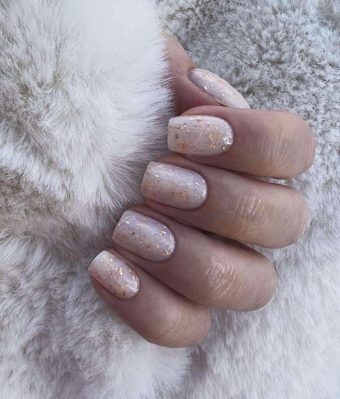 Milky Short Glitter Nails