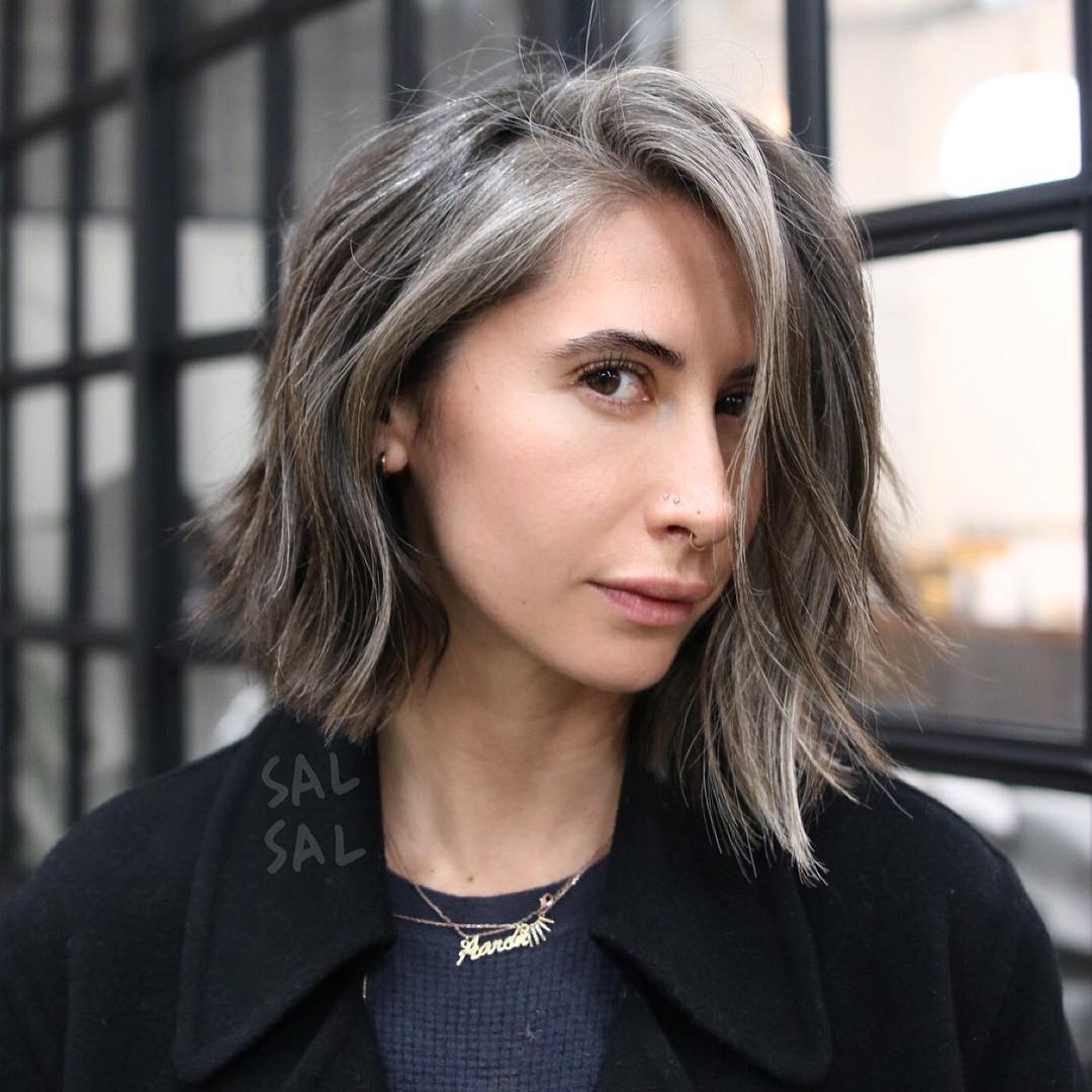 modern bob with silver highlights