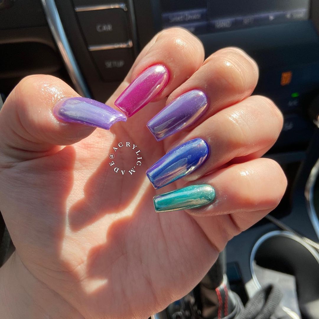 multicolored chrome nails