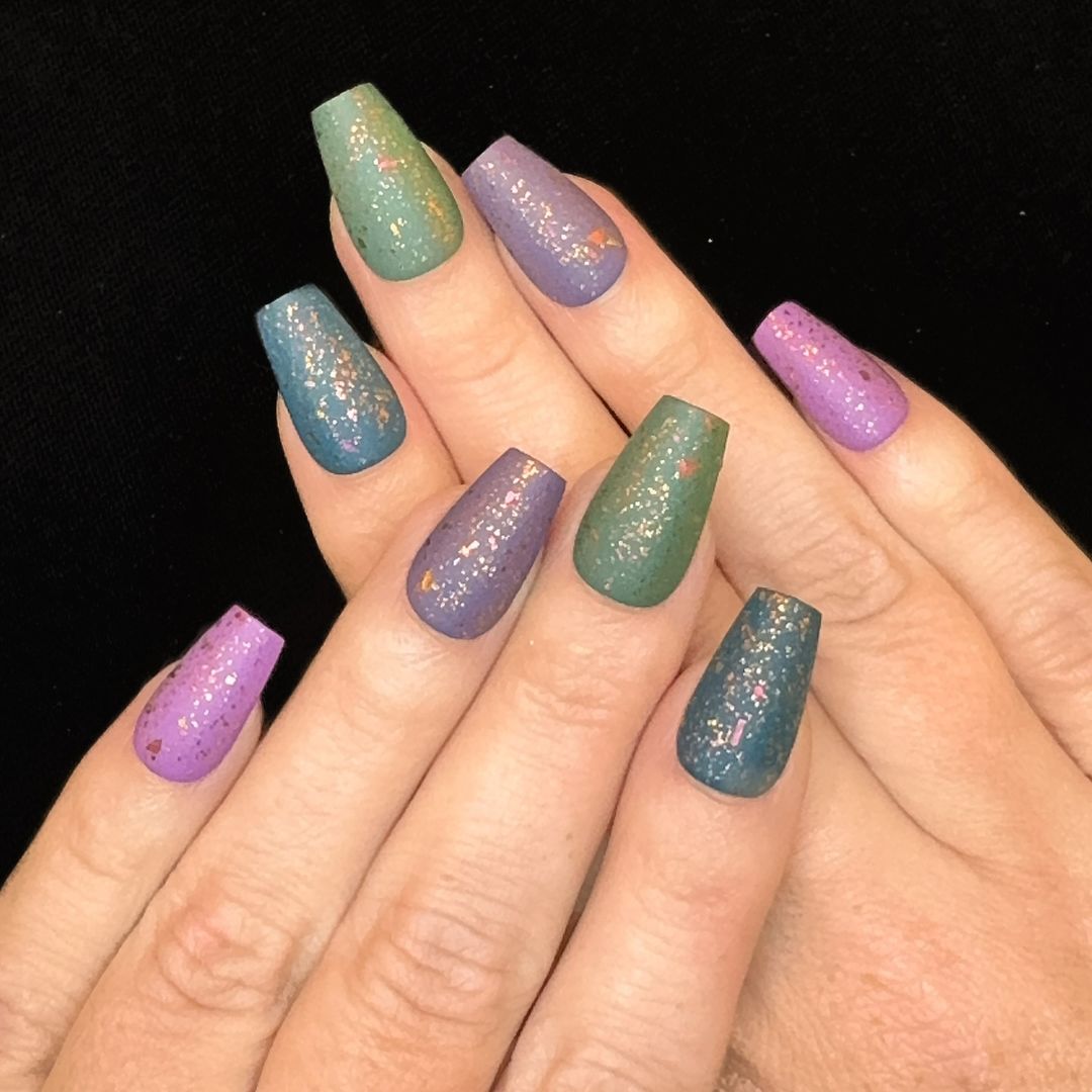 multicolored matte nail design