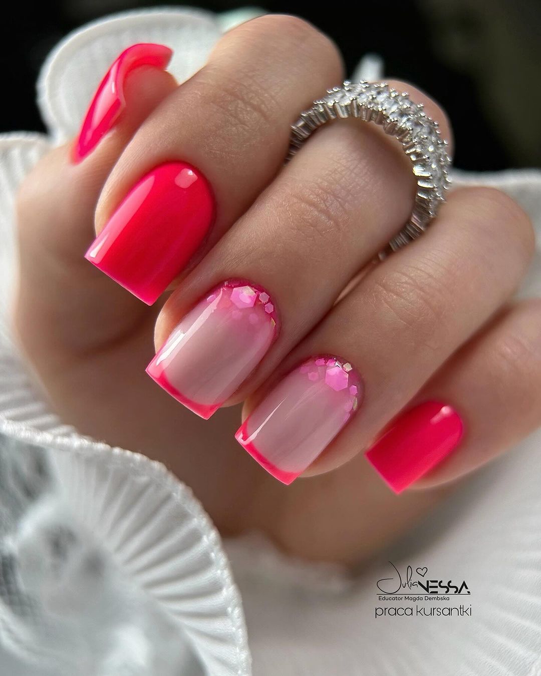 neon french princess nail design