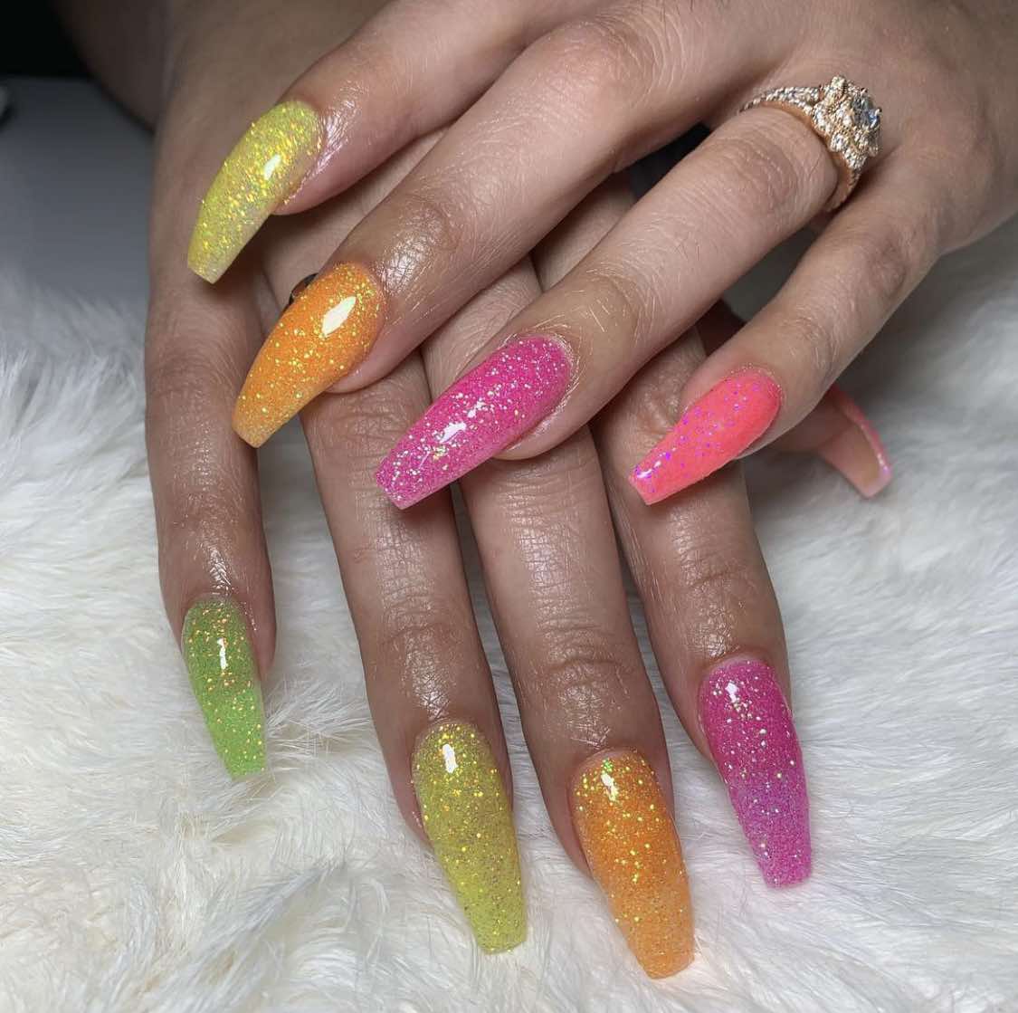 Neon Glitter Nails Design