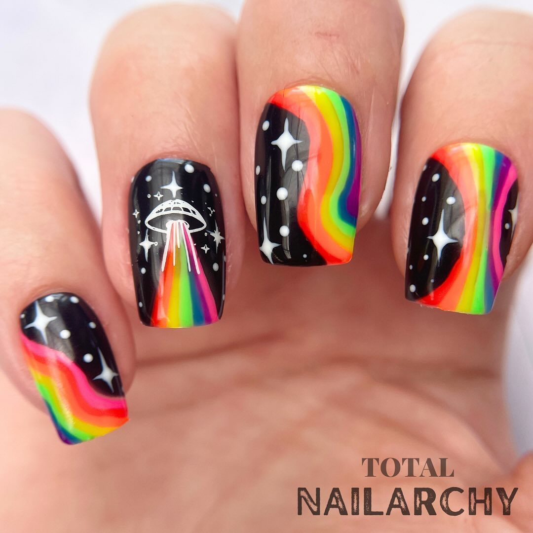 neon night space nails