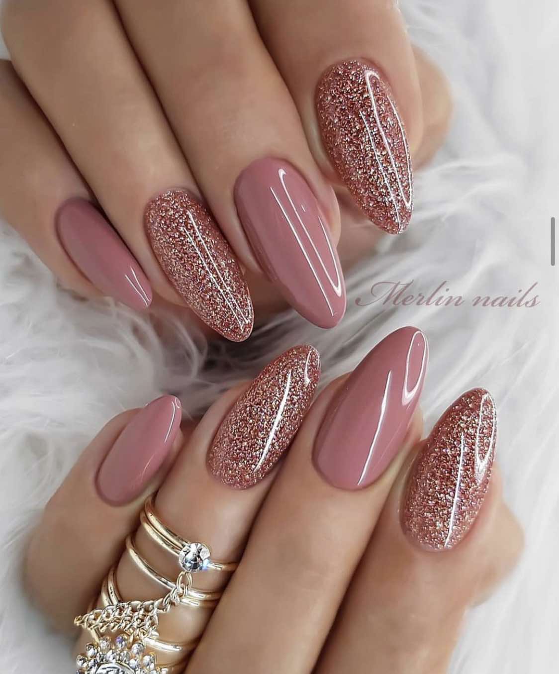 Nude Glitter Nails Design 