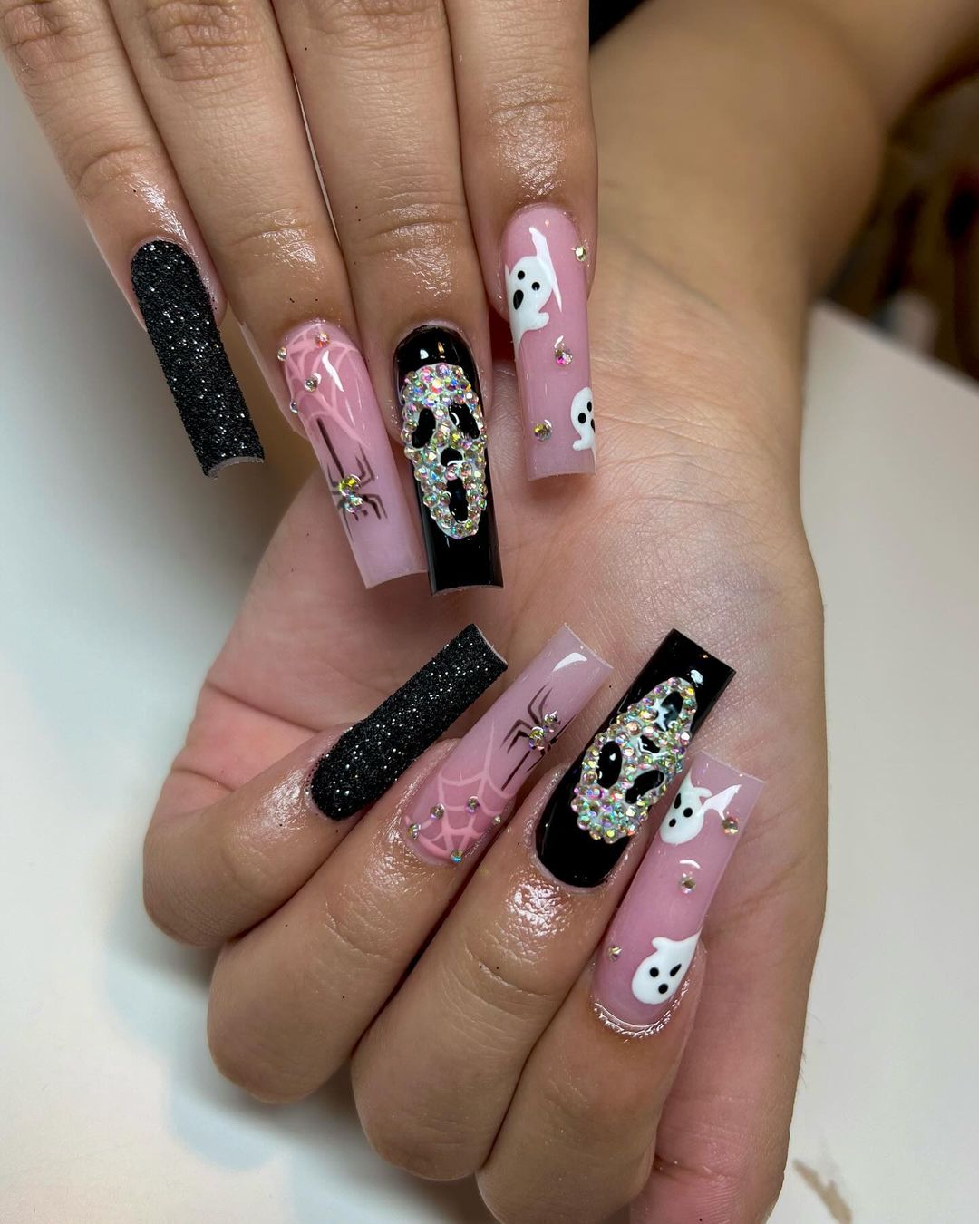 pink halloween baddie nails