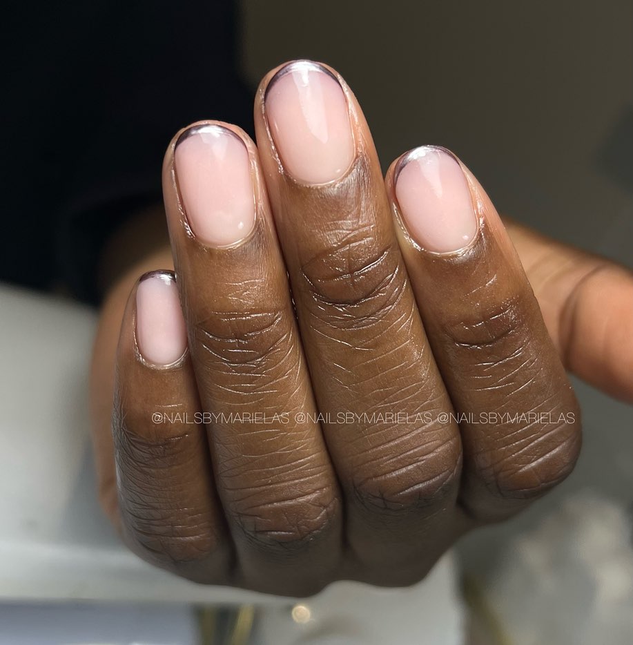 micro manicure francesa rosa metalizada