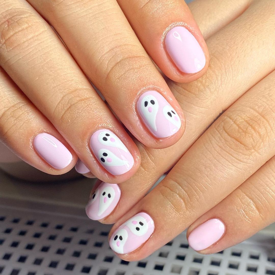 pretty in ghost pink halloween nails