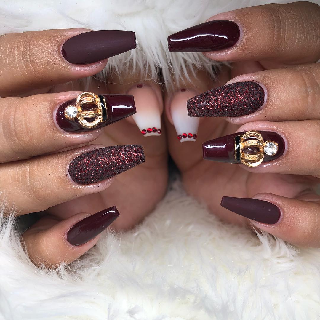 royal black cherry nail design