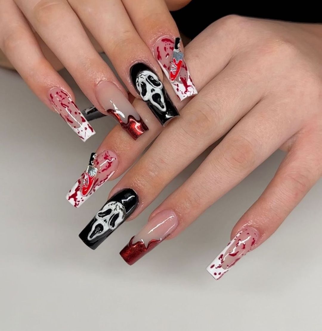 scream-inspired blood nails