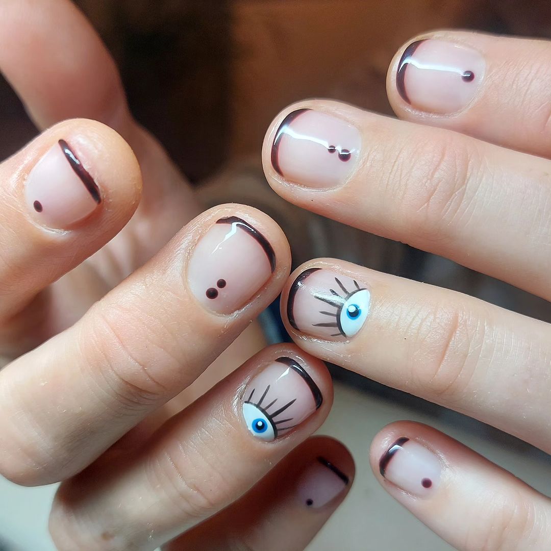 short playful micro french manicure design