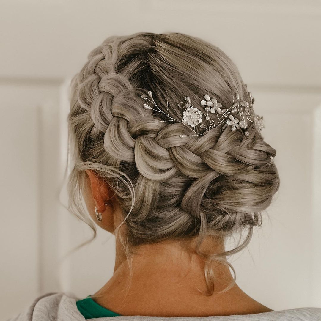 silver highlights braided hairstyle