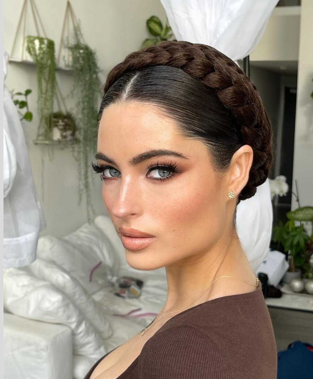 sleek crown braid for long hair