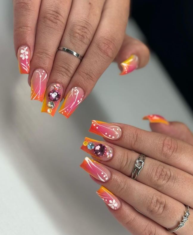 Uñas brillantes de otoño Squoval 