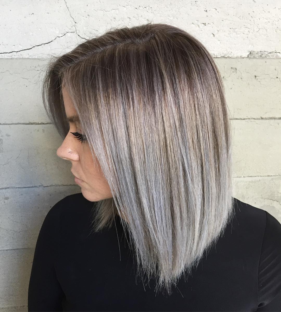 straight brown hair with silver highlights