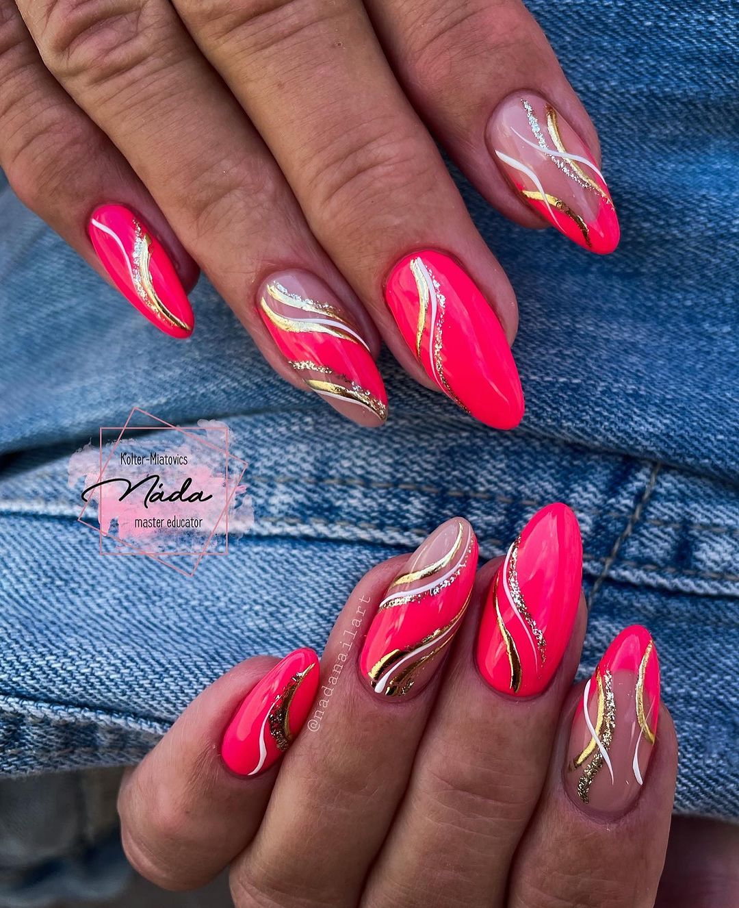 stunning almond neon nails