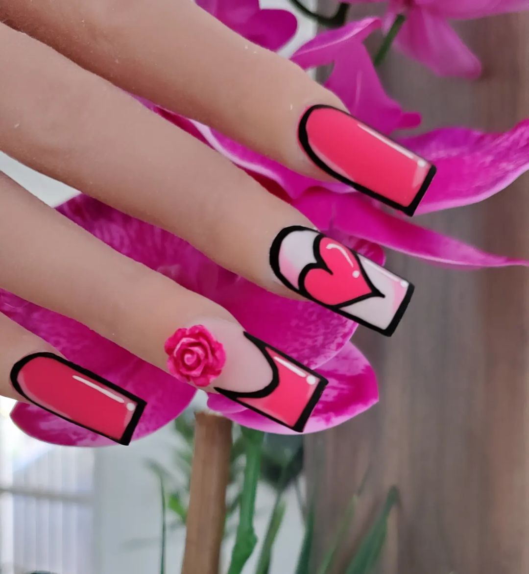 uñas pop art para san valentín