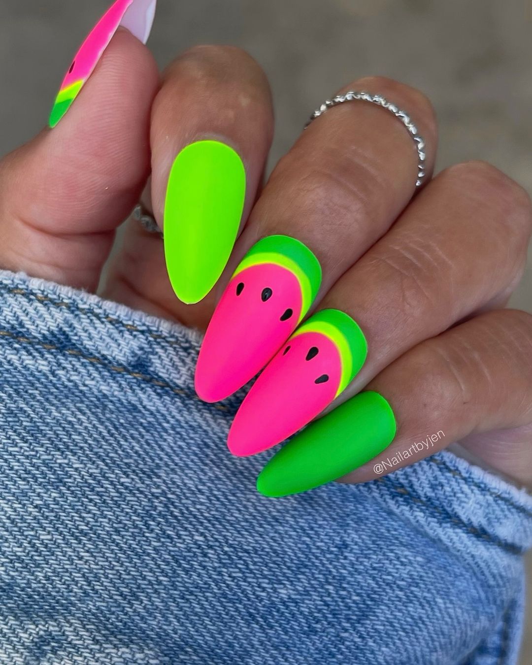 watermelon matte neon nail design