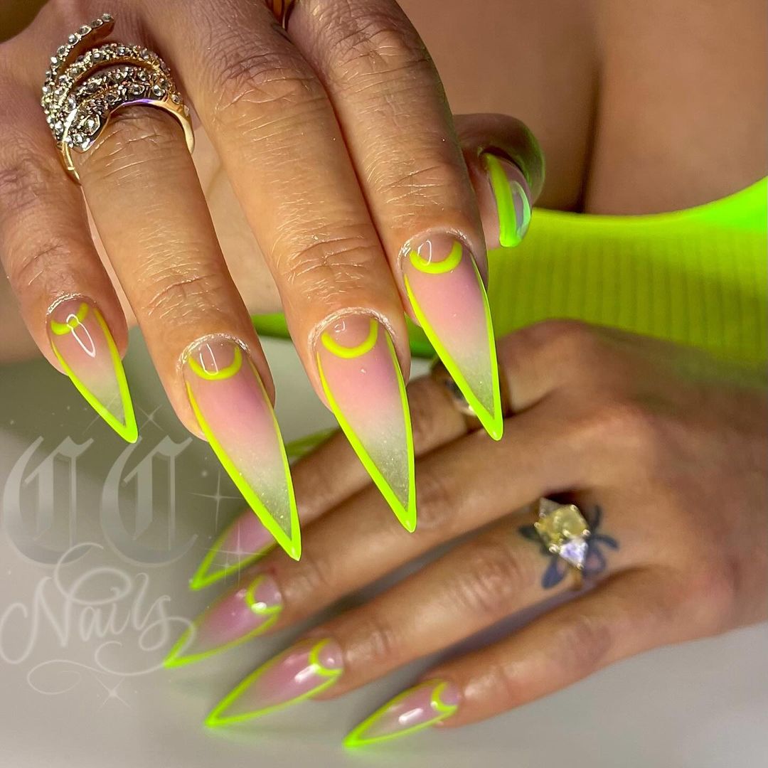 yellow neon french nail tips 