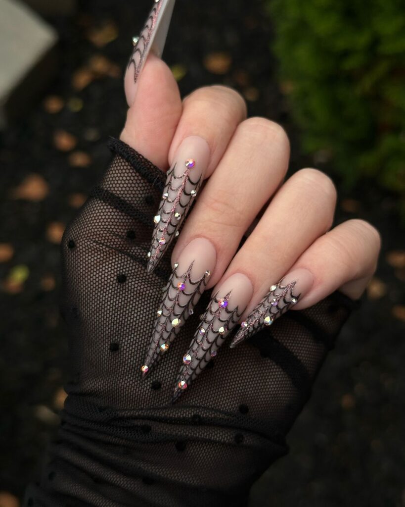 black bling spooky nails