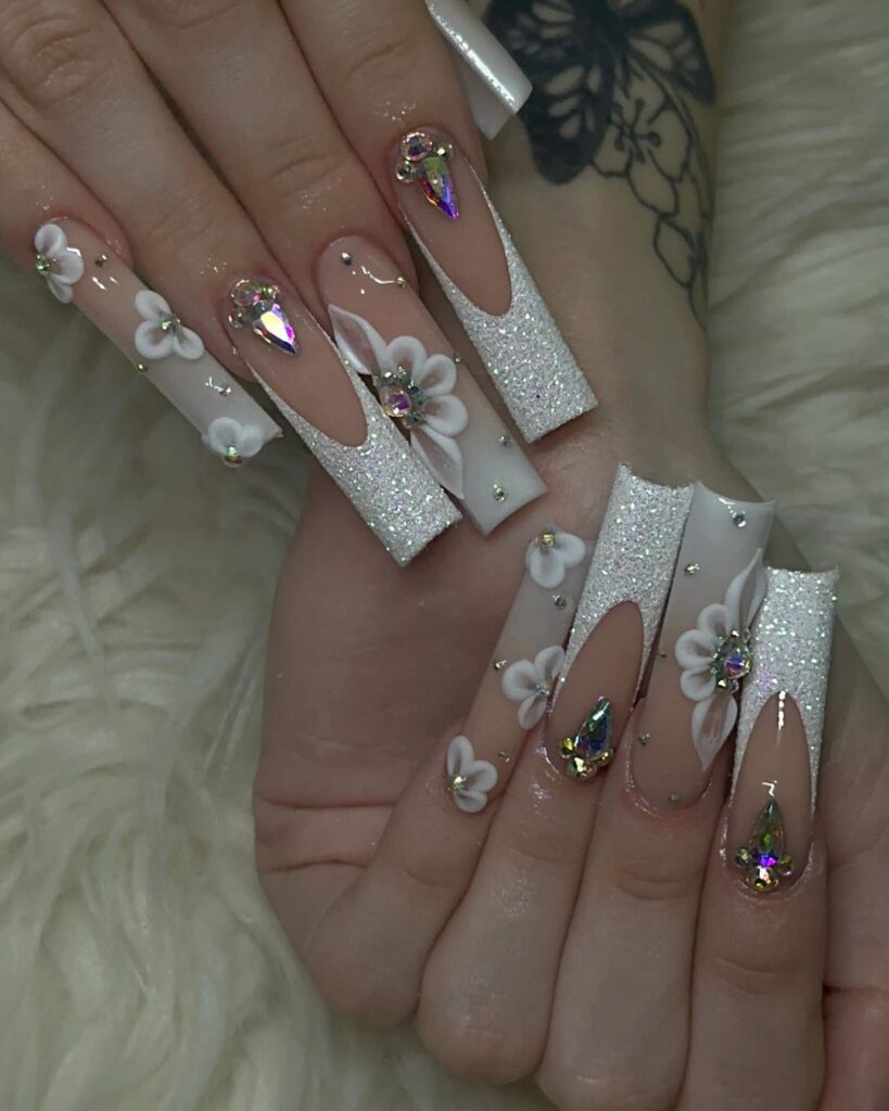 bridal white junk nails