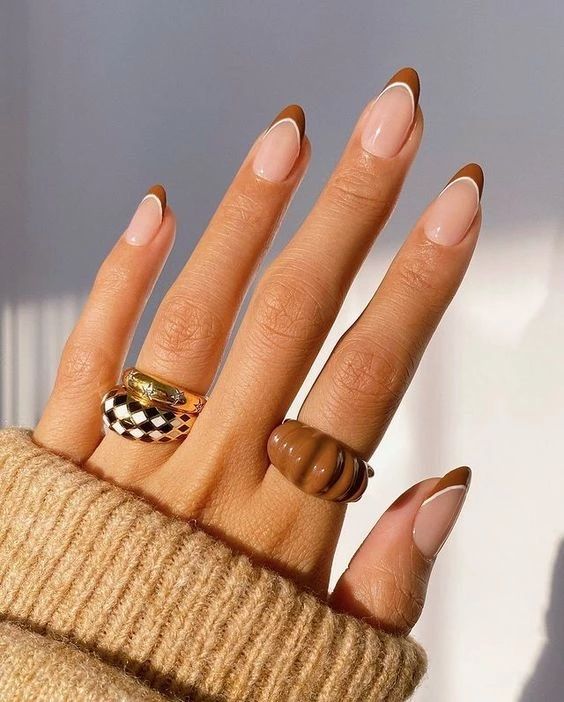 brown french autumn manicure