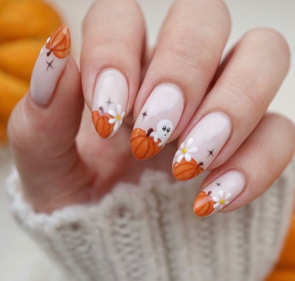 cute pumpkin october nails