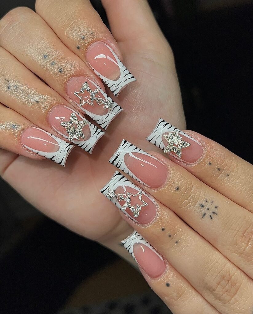 french zebra tips on junk nails