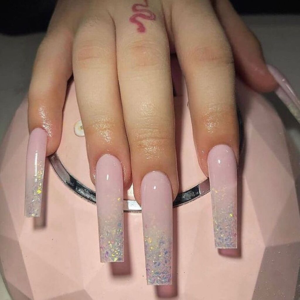 glittery white junk nails