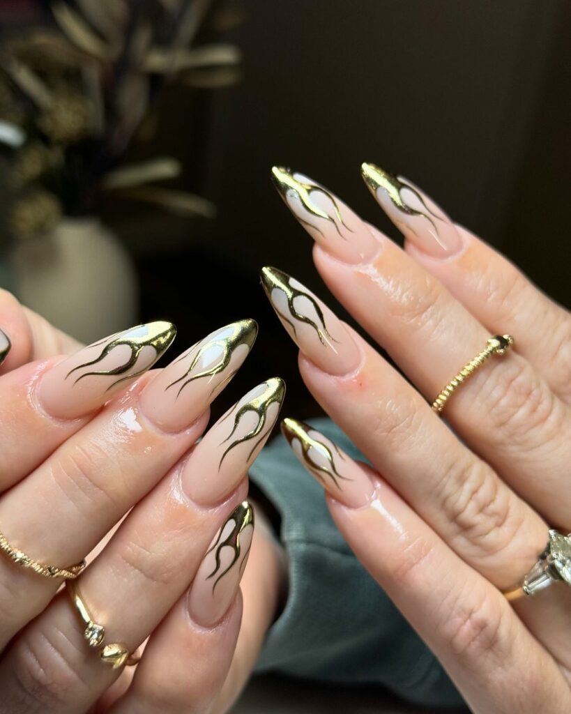 golden chrome october nails