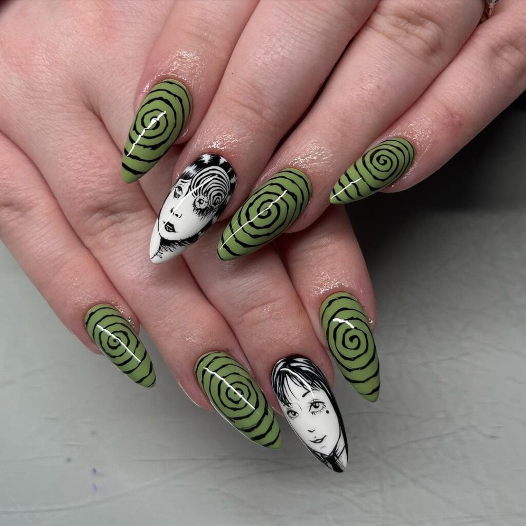 ongles verts psychédéliques