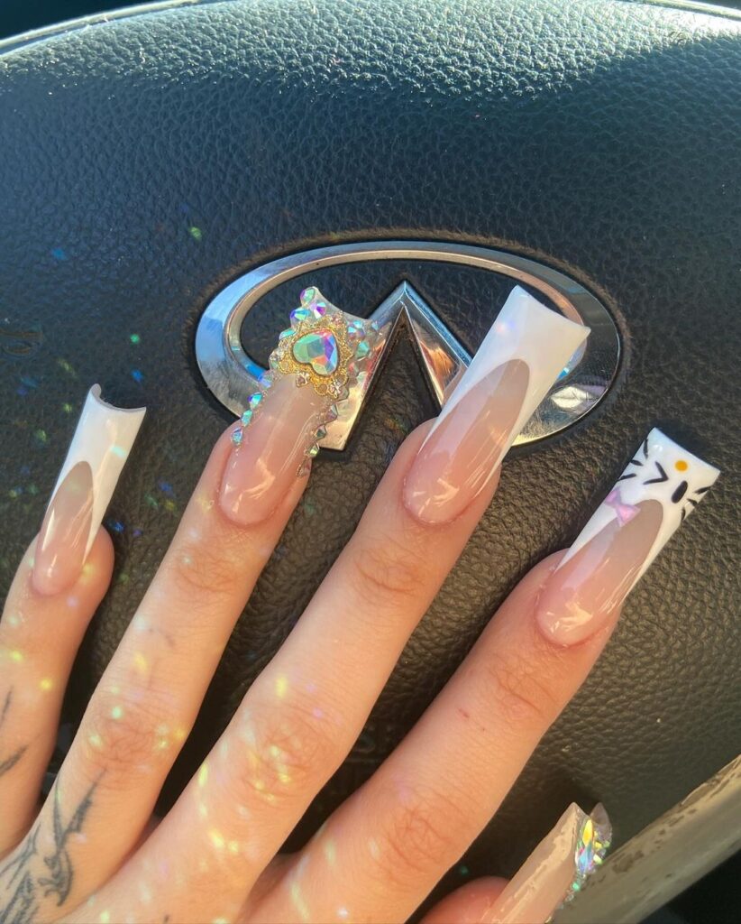 hello kitty white junk nails