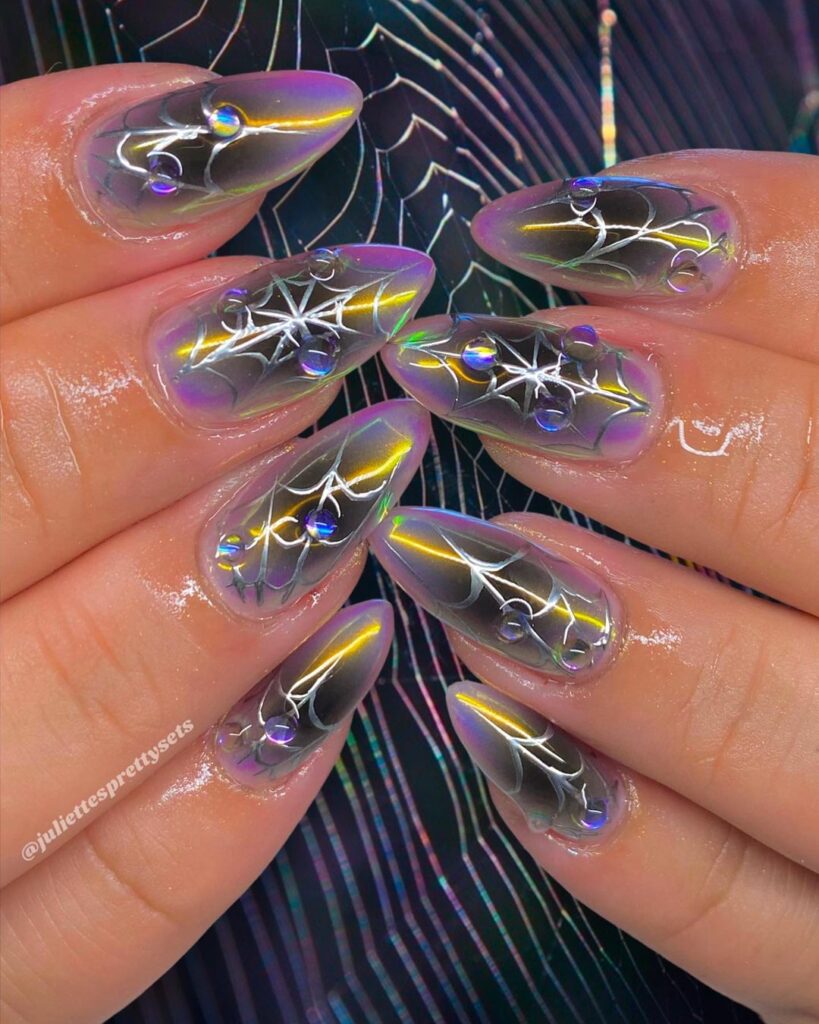 iridescent spider web manicure