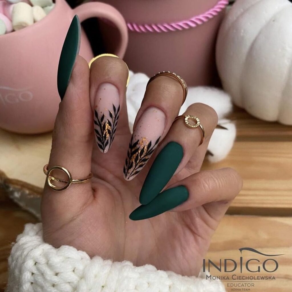 matte green autumn nails