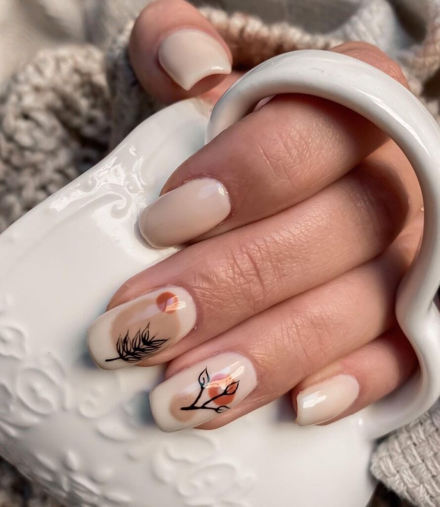 milky white autumn nails