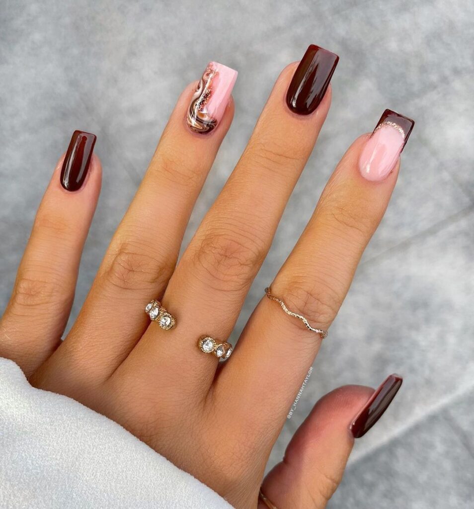 mocha marble autumn nails